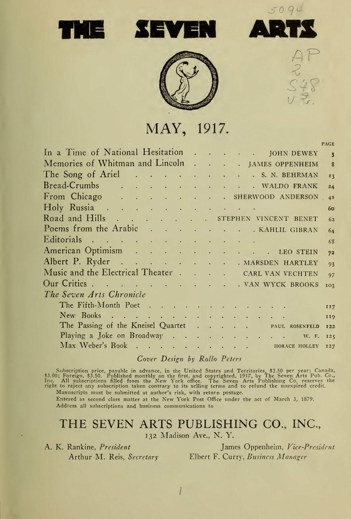 Poems from the Arabic (The Two Hermits, My Friend, The Three Ants, God), The Seven Arts, May, 1917